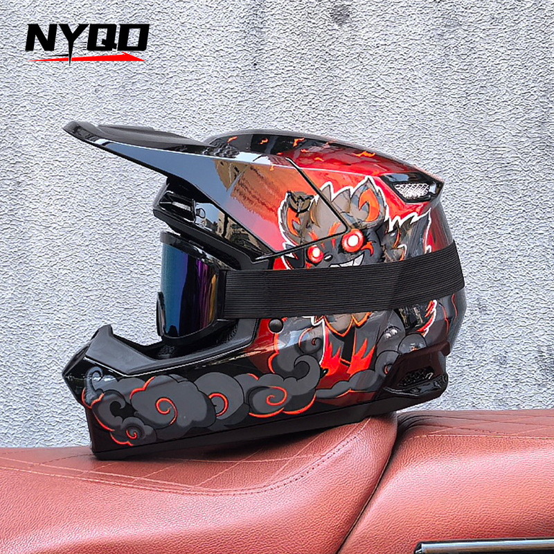 Mountain Biking Full Face Helmet - Orz Off-Road Three-Piece Helmet Downhill Woodroad
